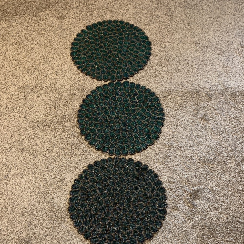 Pier 1 Green and Gold Beaded Door Mats
